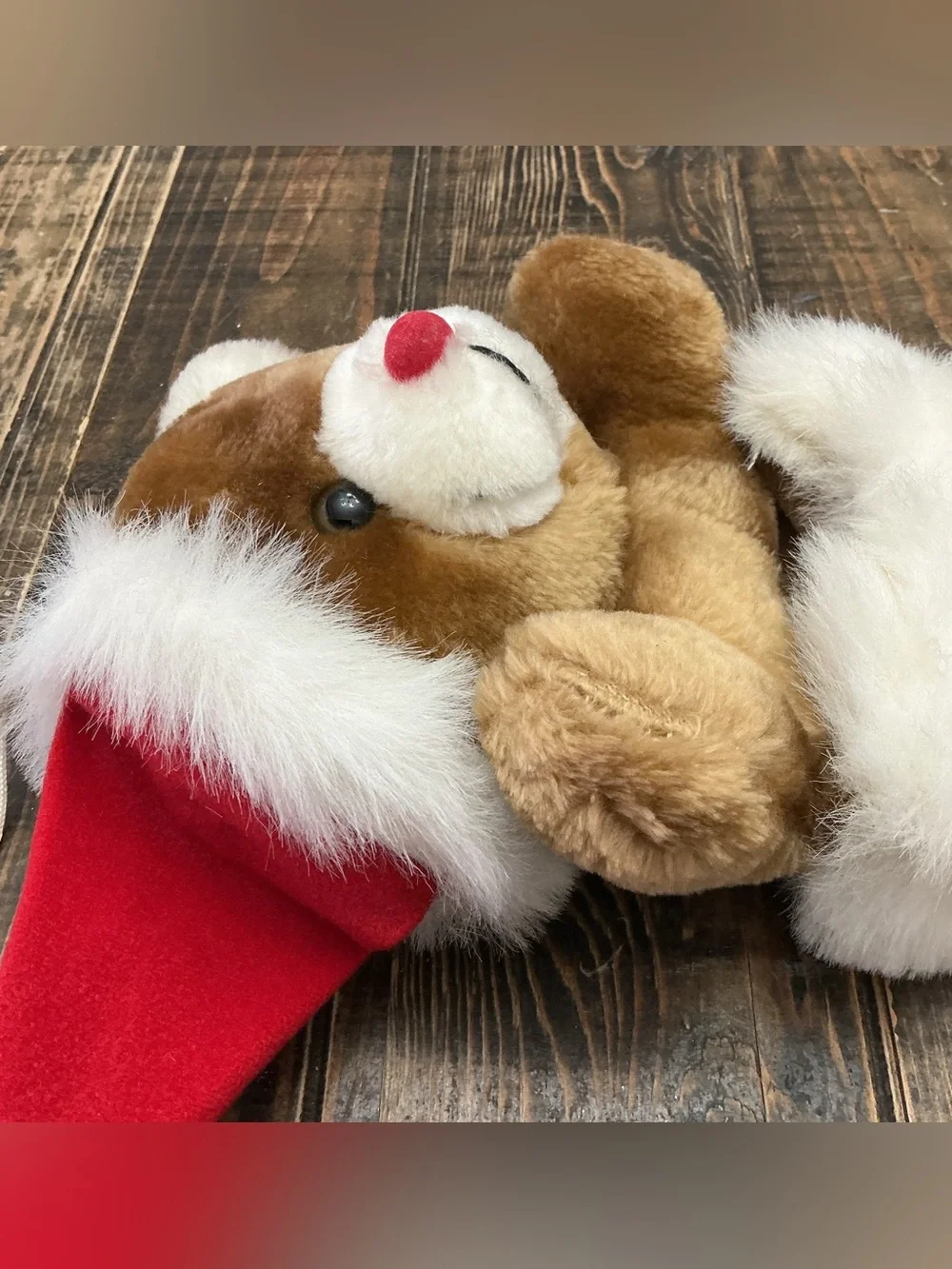 Vintage Teddy Bear Plush Christmas Stocking with Red Nose by Romeris Luvable